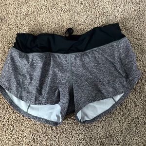 grey and black lululemon running shorts